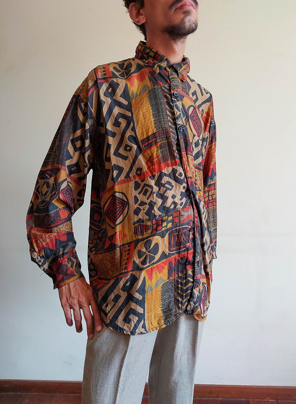 Miniatura: Camisa Vintage importada Thumps Up em seda pura (tam G)