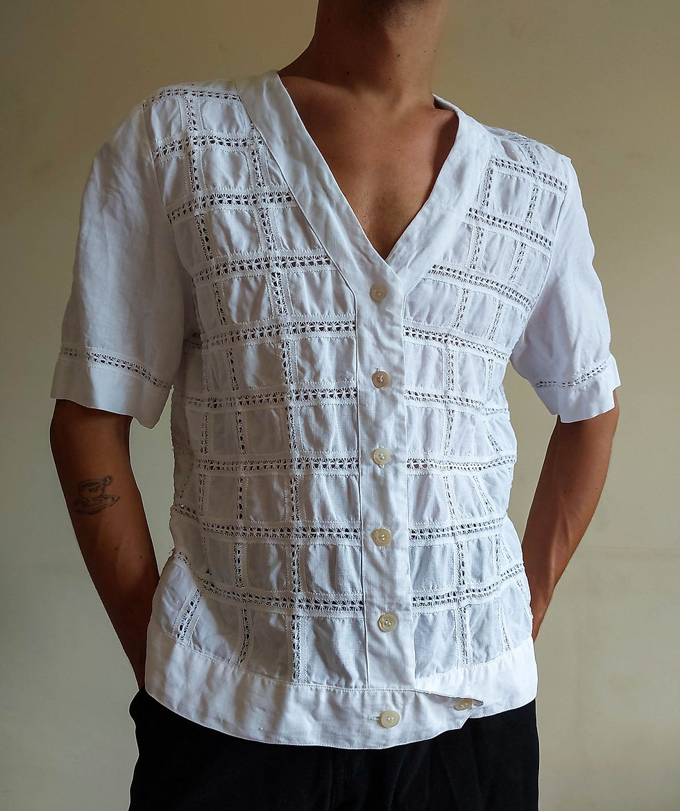 Miniatura: Camisa Vintage Patchwork Linho + Barafund (tam M)