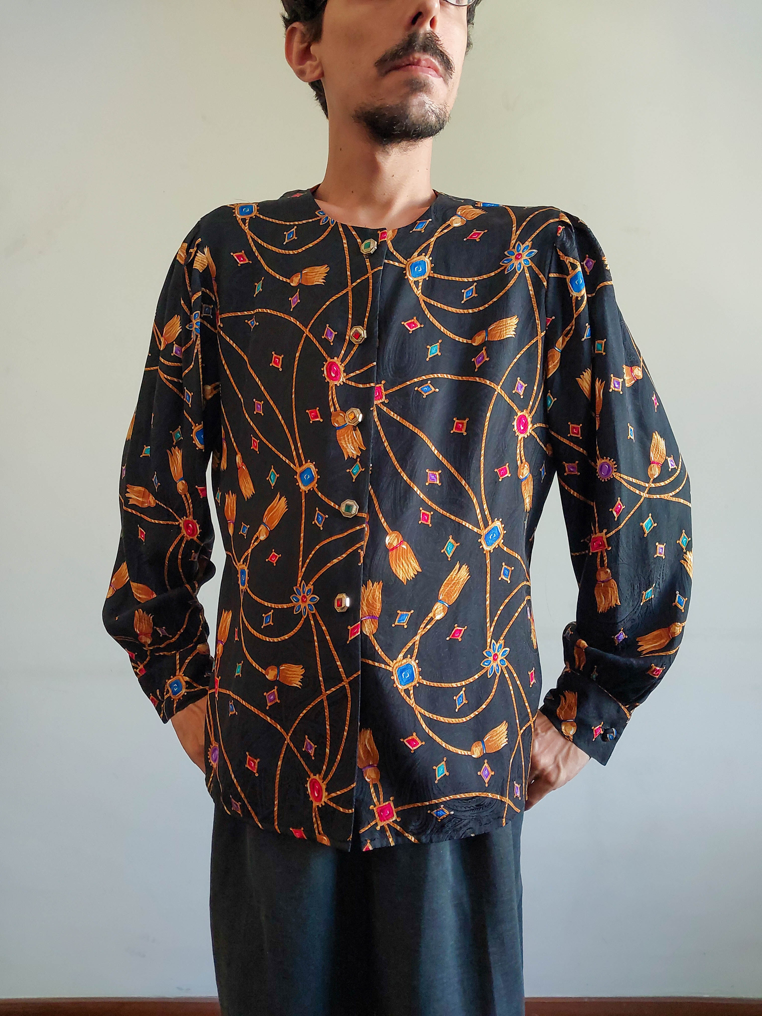Camisa Koreia Ouros - 100% seda brocada alta qualidade (tam M)