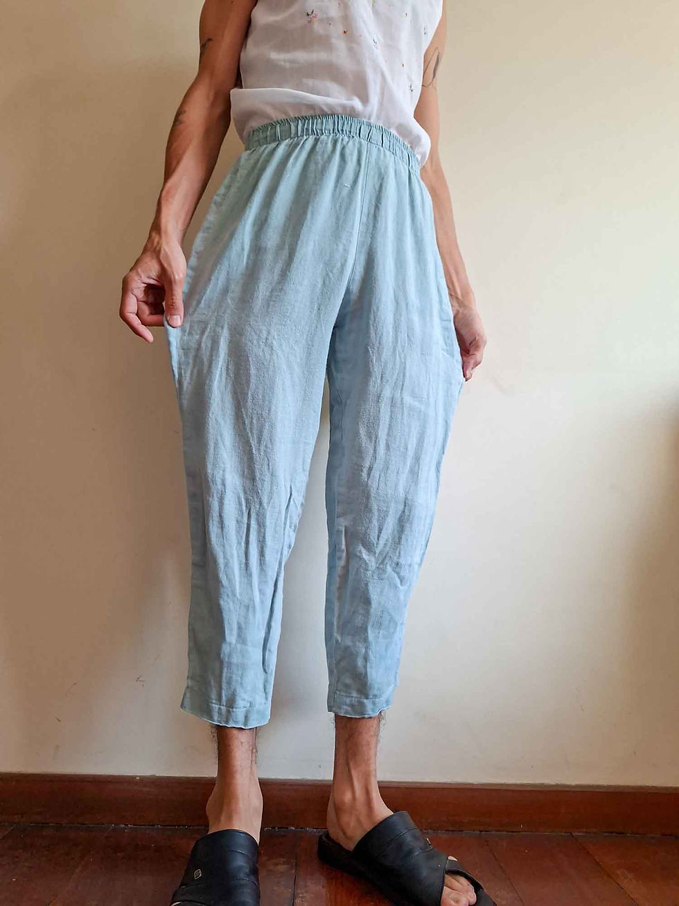 Miniatura: Calça Nien Homewear em linho puro (cintura com elástico)