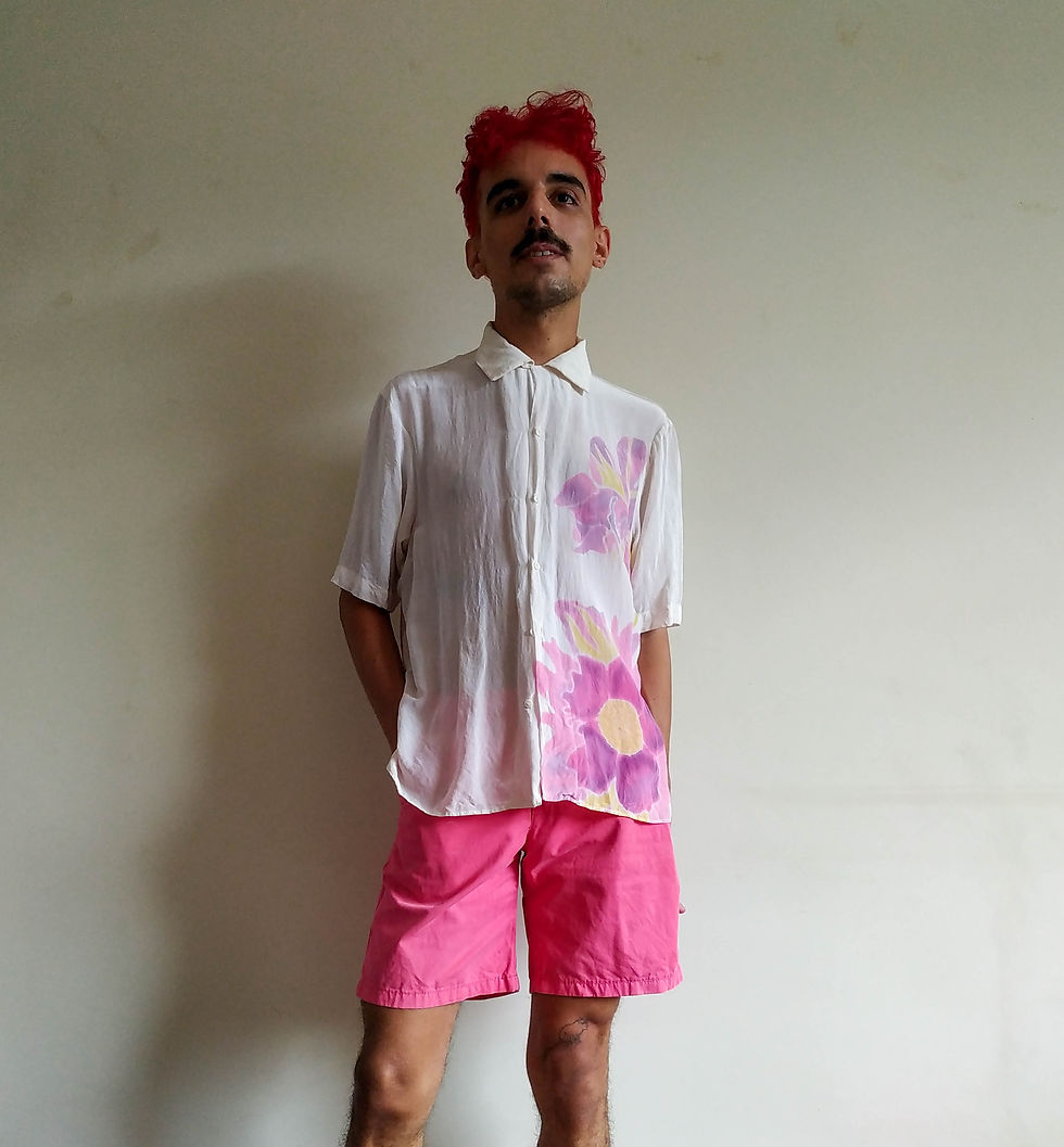 Miniatura: Camisa Vintage Seda Pintada à mão