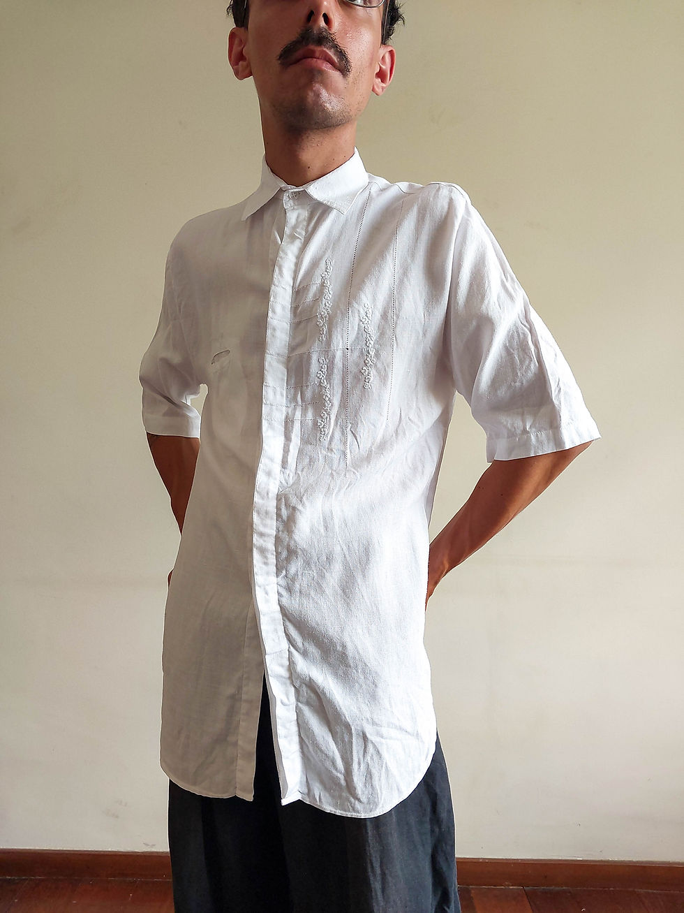 Miniatura: Camisa Vintage Catarina em linho com bordado artesanal (tam M)