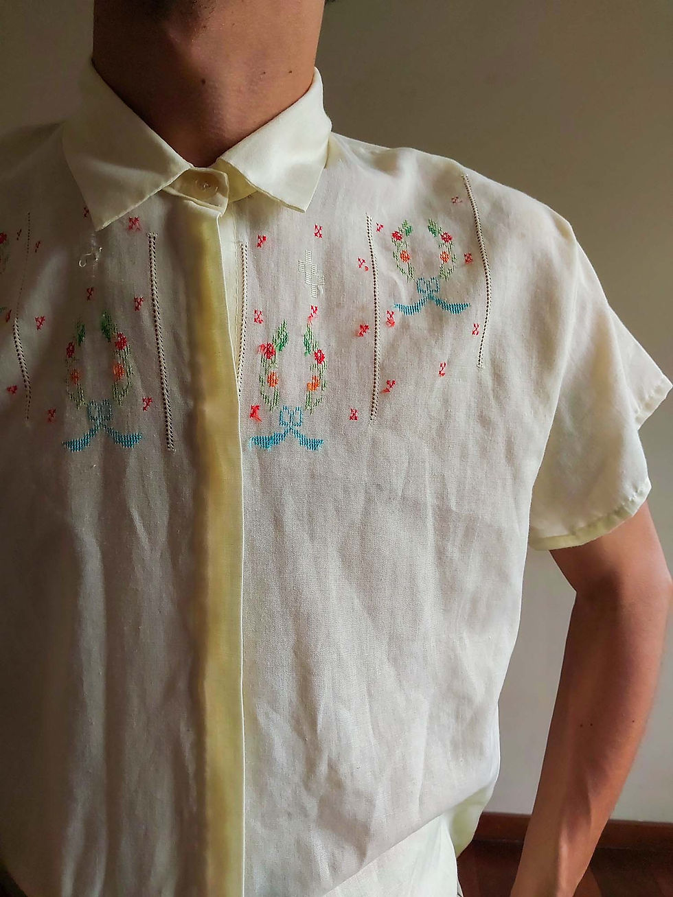 Miniatura: Camisa Vintage Ponto Cruz Cambraia de Algodão (tam P)
