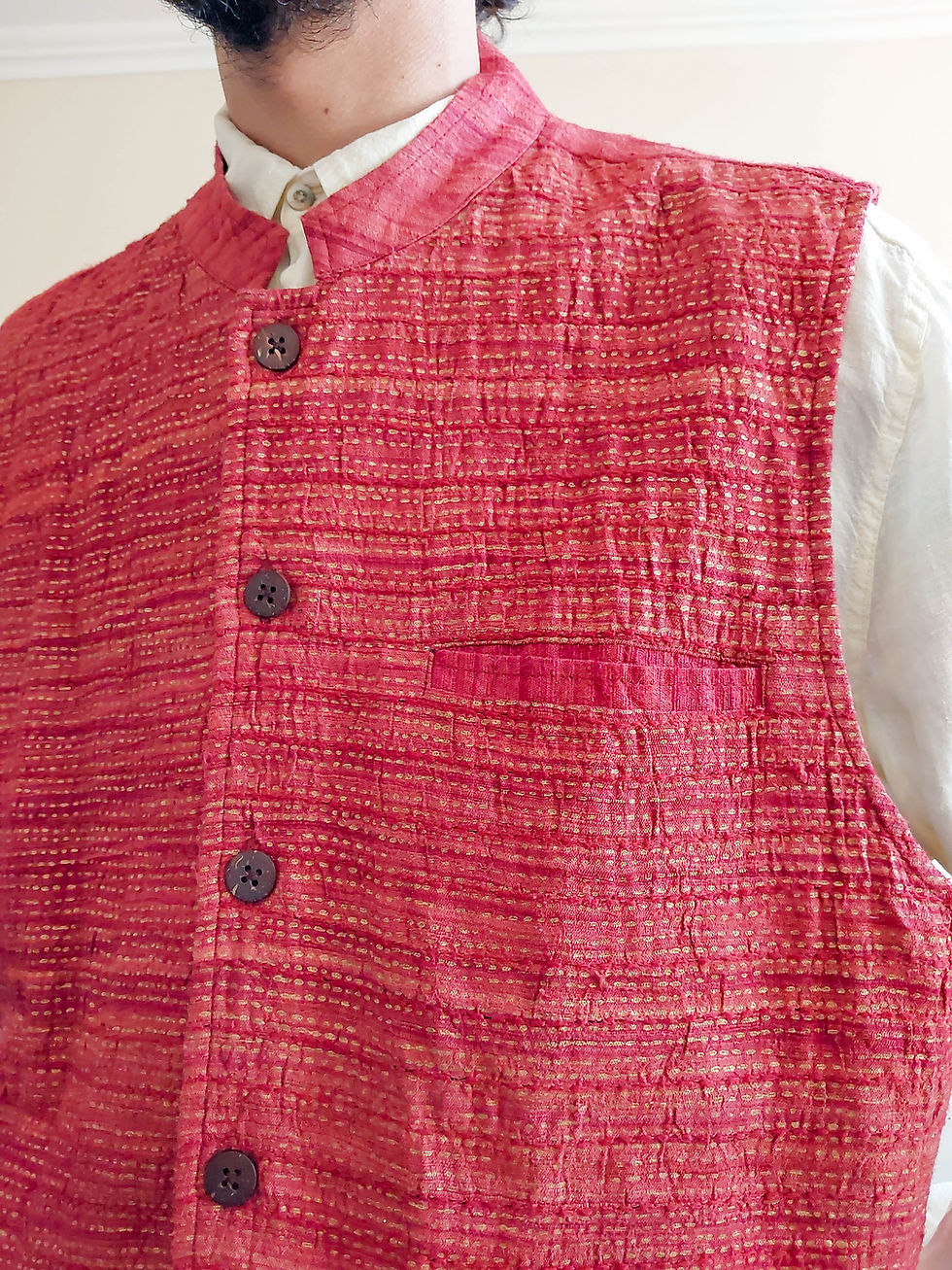 Miniatura: Colete Indiano vintage Fabindia em tecido 100% seda especial (tam GG)