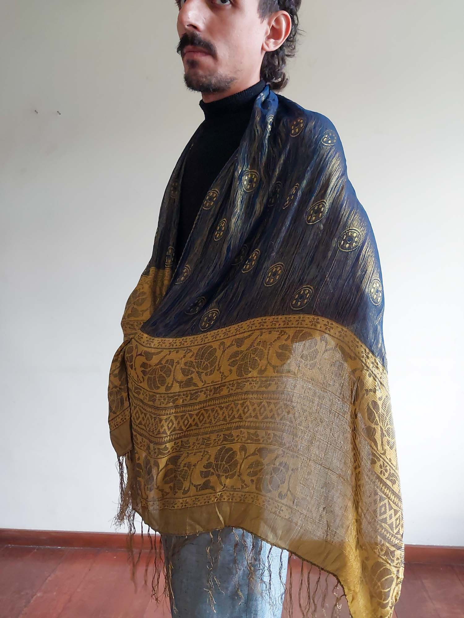 Lenço Indiano Azul e dourado