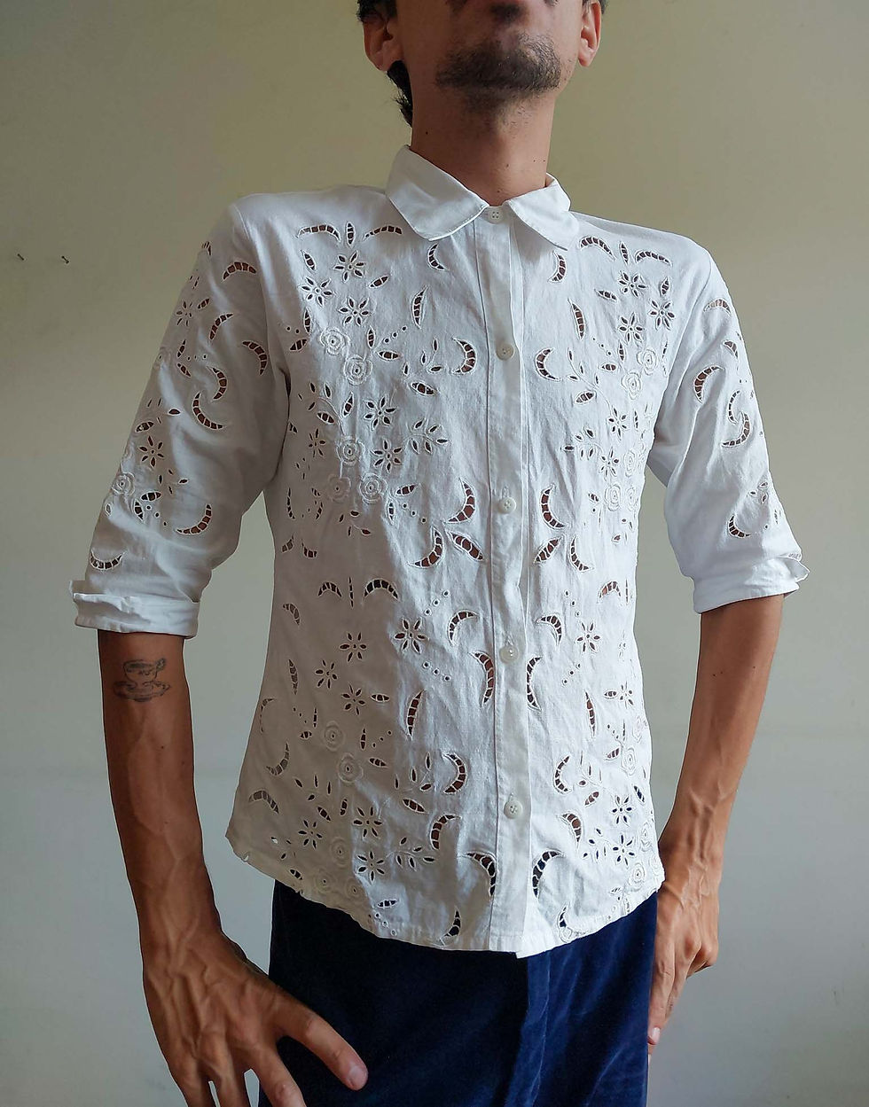 Miniatura: Camisa Richelieu anos 70 em algodão (tam P)