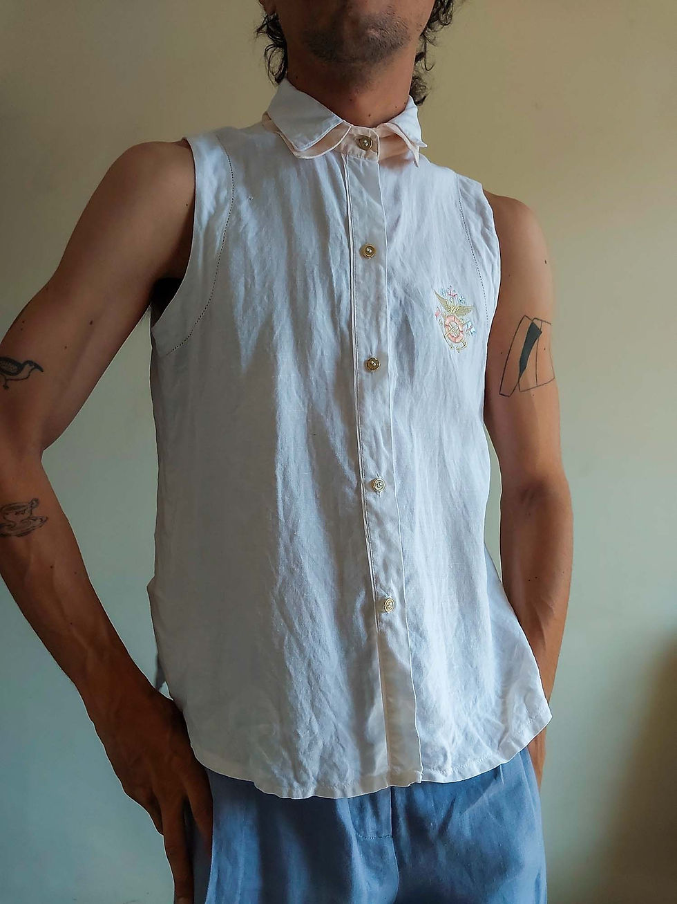 Miniatura: Regata Vintage Navy em Linho Puro (tam M)