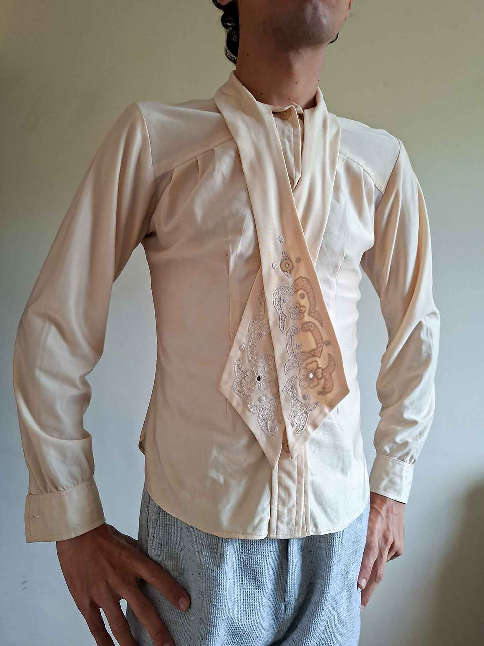 Miniatura: Camisa Vintage Gola Bordada anos 1970 (tam P)