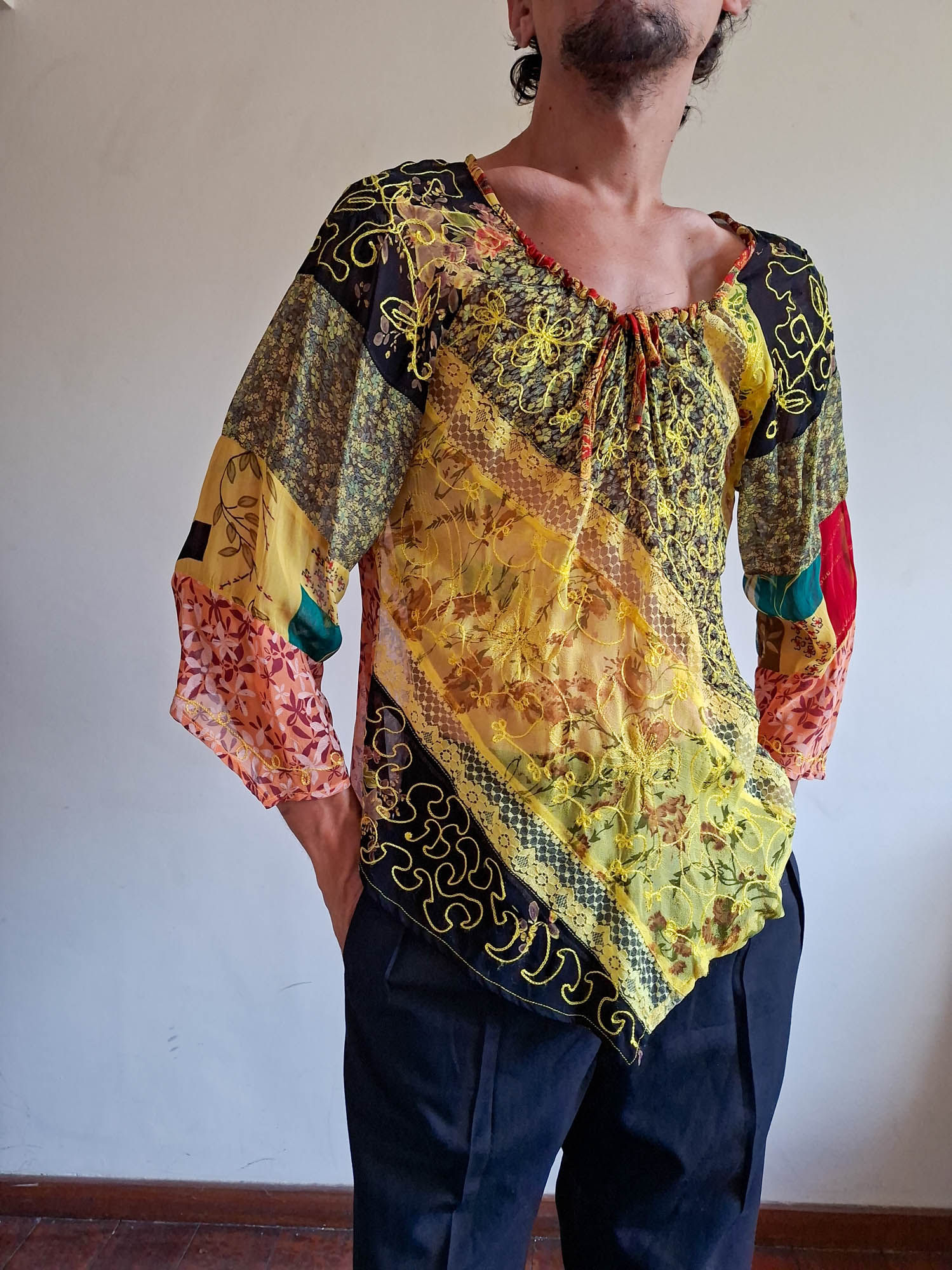 Camisa Bela India Vintage em patchwork (tam GG)