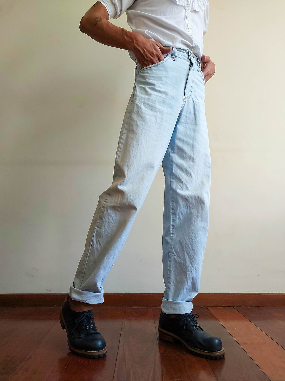 Miniatura: Calça Jeans Vintage Yellow Blue (tam 34)