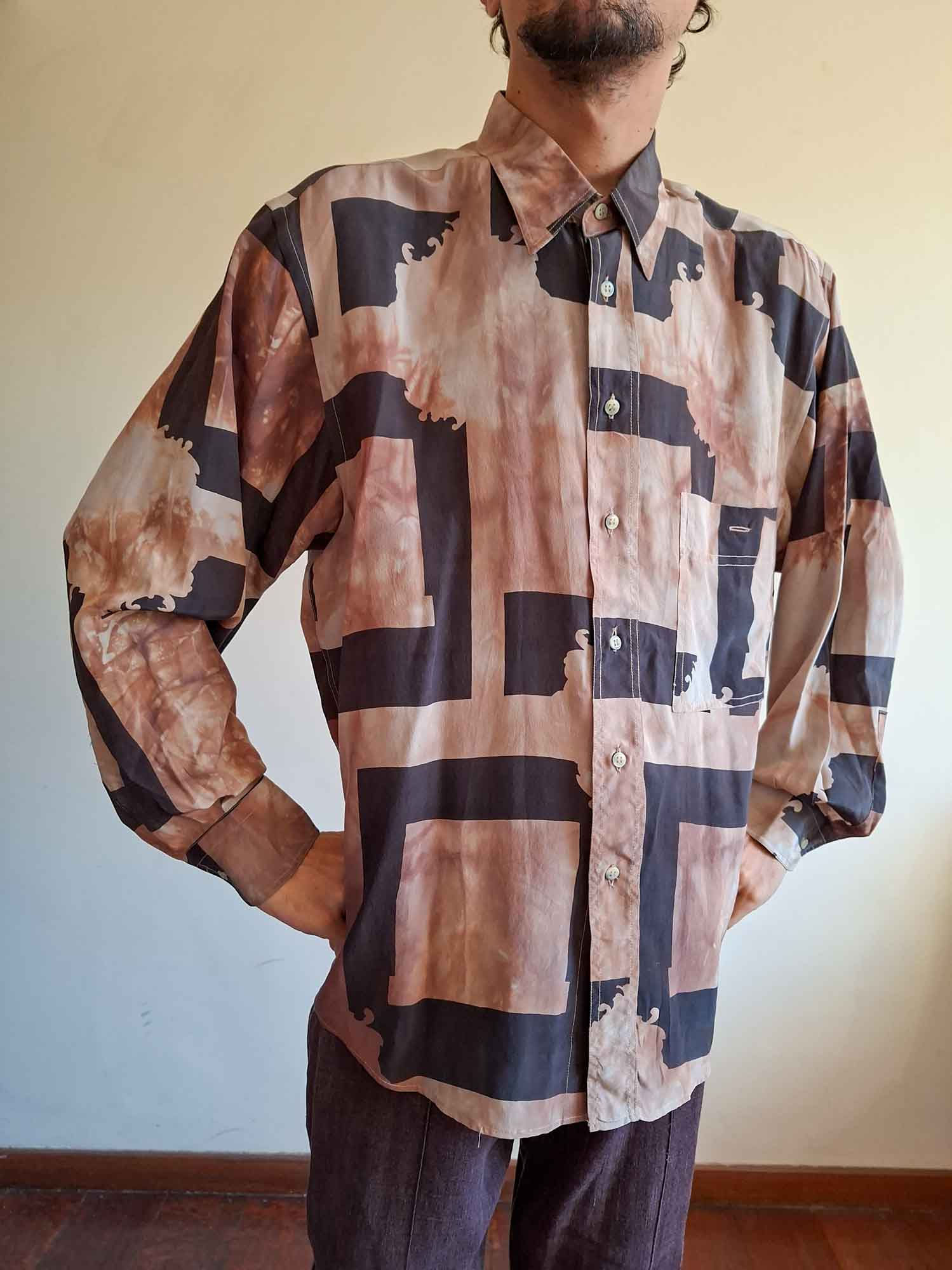 Camisa Hamlton Vintage em seda com estampa artesanal (tam M)