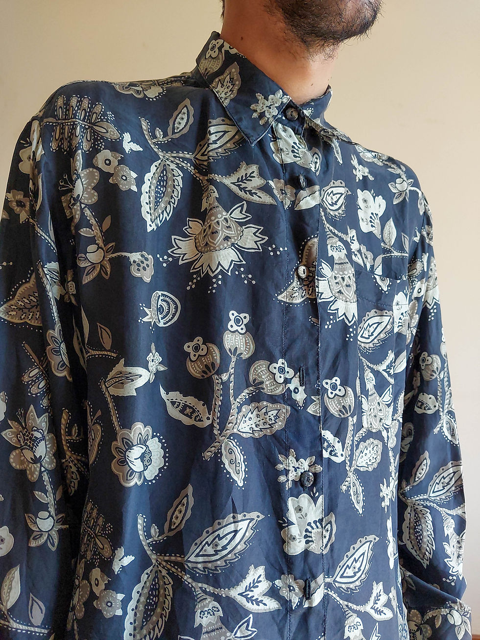 Miniatura: Camisa Vintage Robert Stock 100% seda (tam M)
