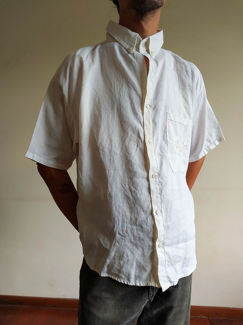 Miniatura: Camisa Linho Vintage JP com bordados artesanais  (tam G)
