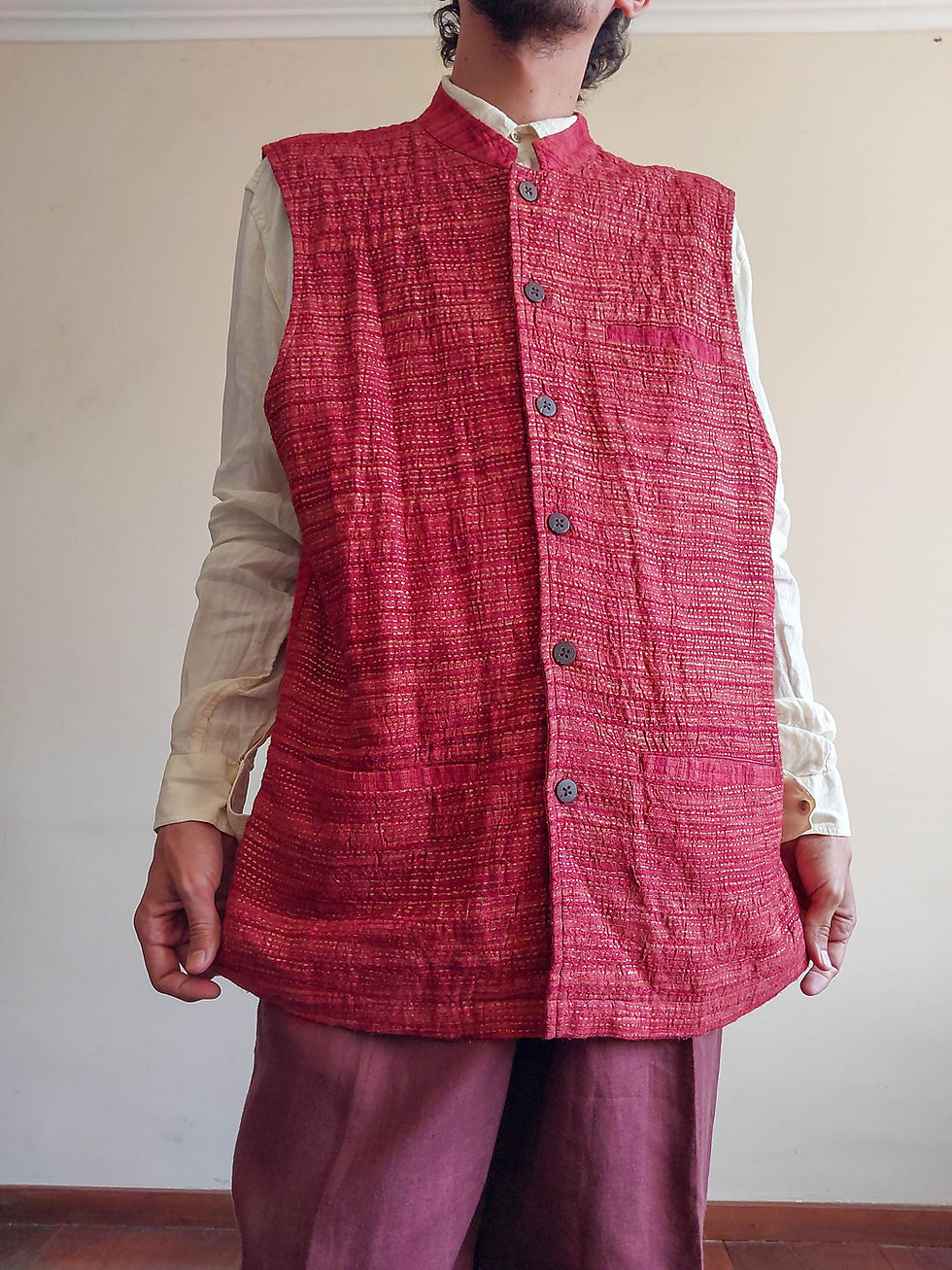 Miniatura: Colete Indiano vintage Fabindia em tecido 100% seda especial (tam GG)
