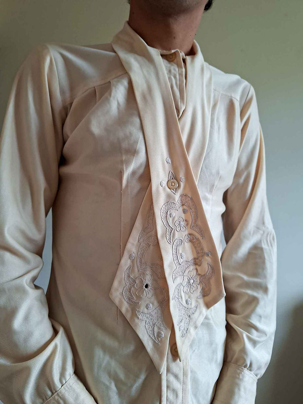 Miniatura: Camisa Vintage Gola Bordada anos 1970 (tam P)