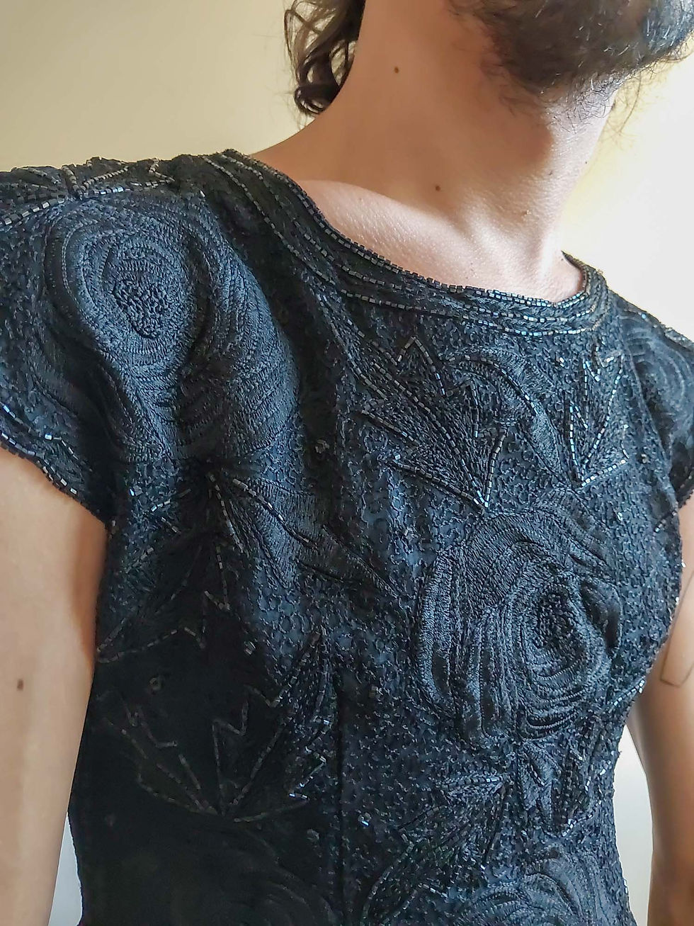 Miniatura: Camisa Indiana Vintage Seda bordada a mão (tam P)