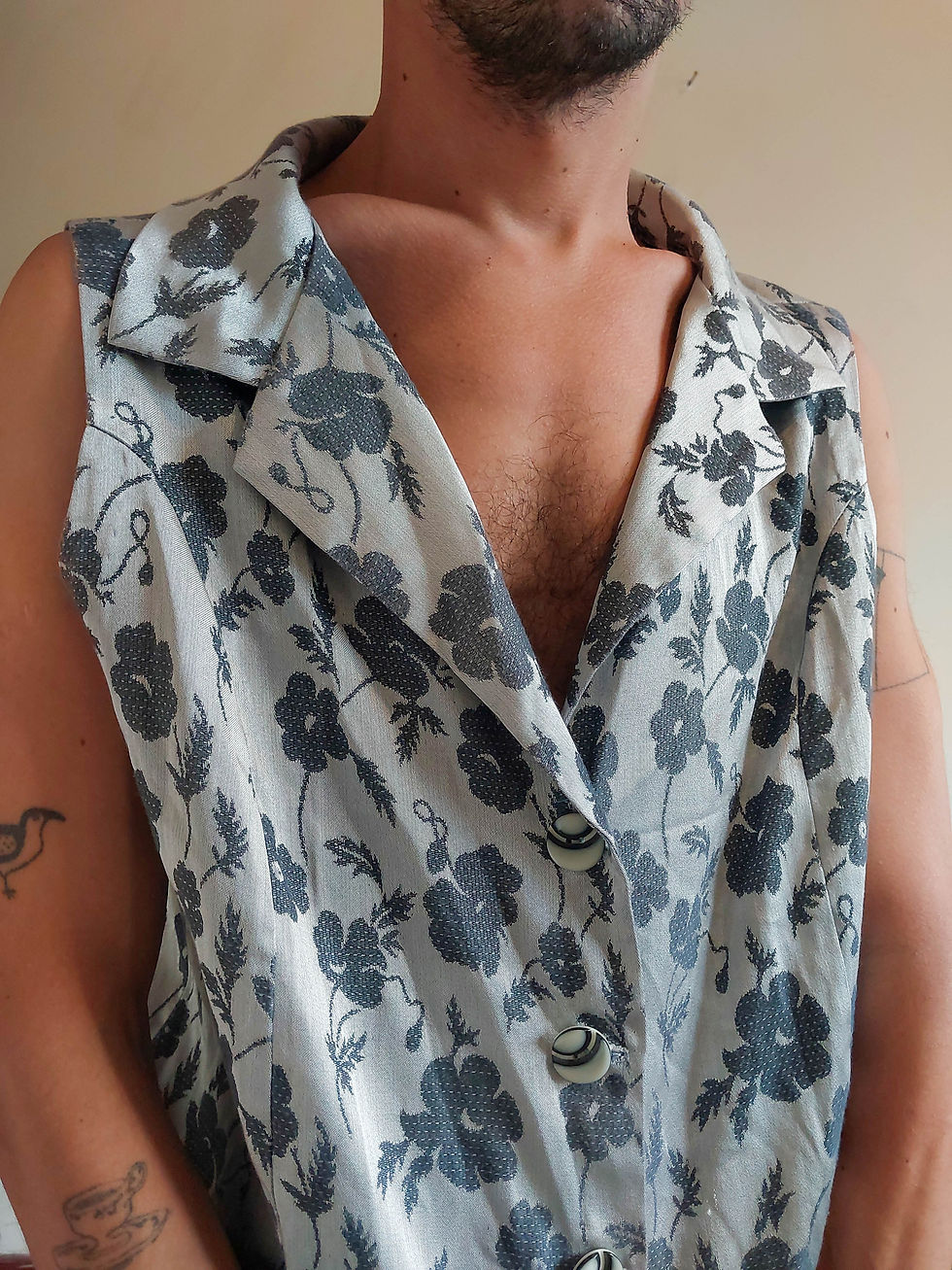 Miniatura: Colete Vintage Jacquard florido anos 90 (tam G)