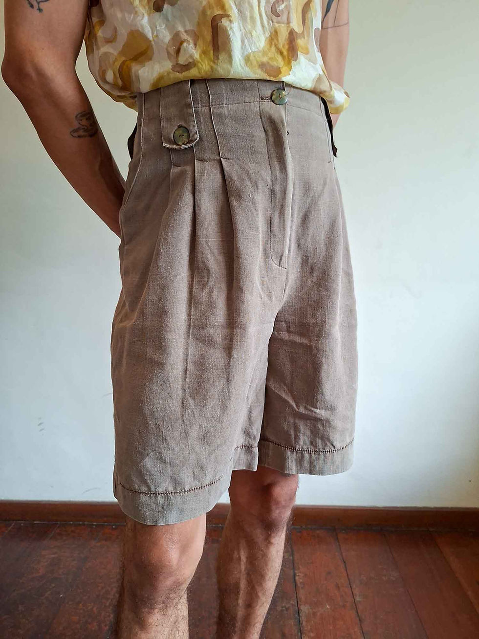 Miniatura: Short Alan anos 1970 em linho puro (tam 36)