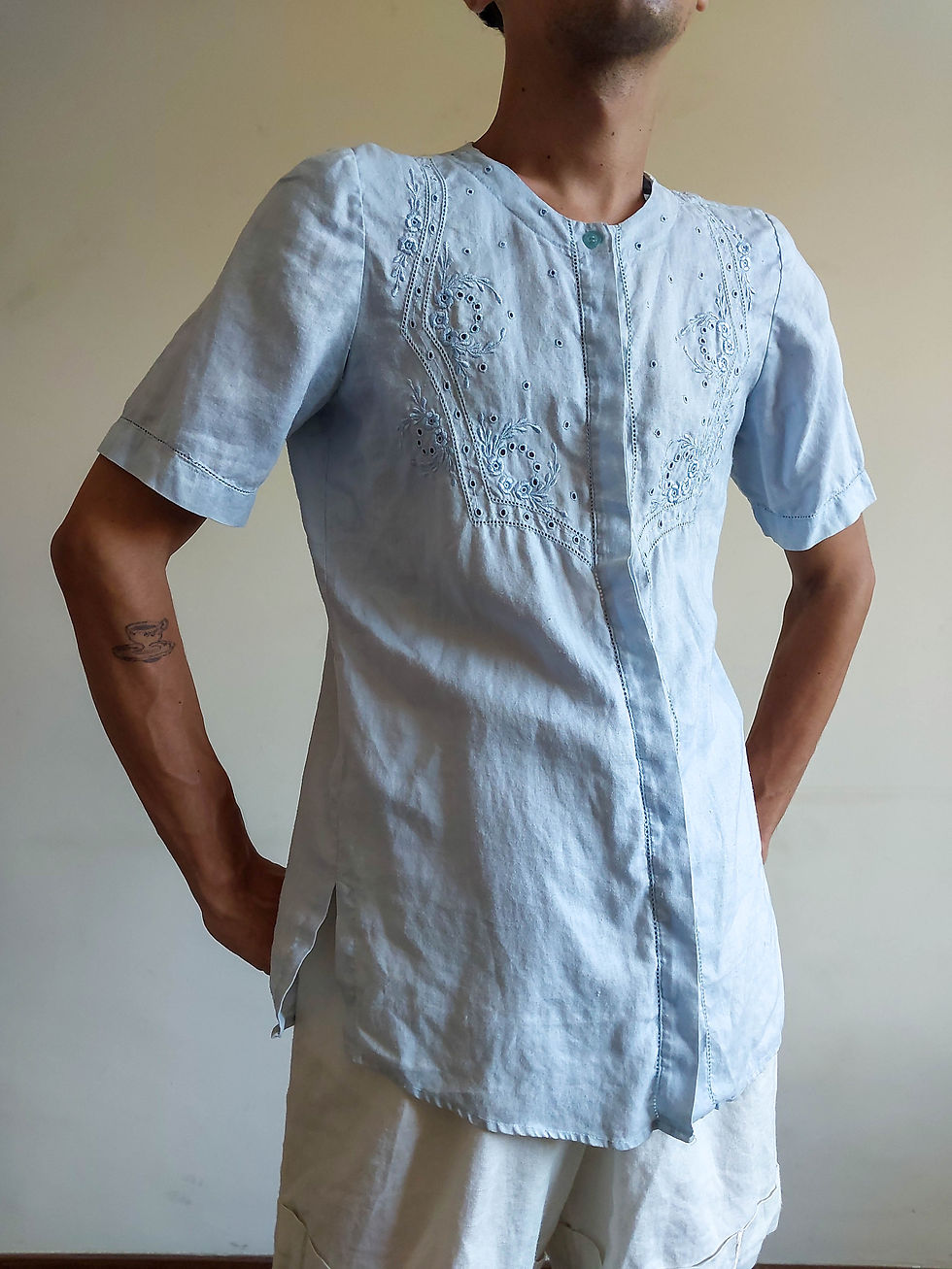 Miniatura: Camisa Vintage Romance em LInho  misto(tam P)