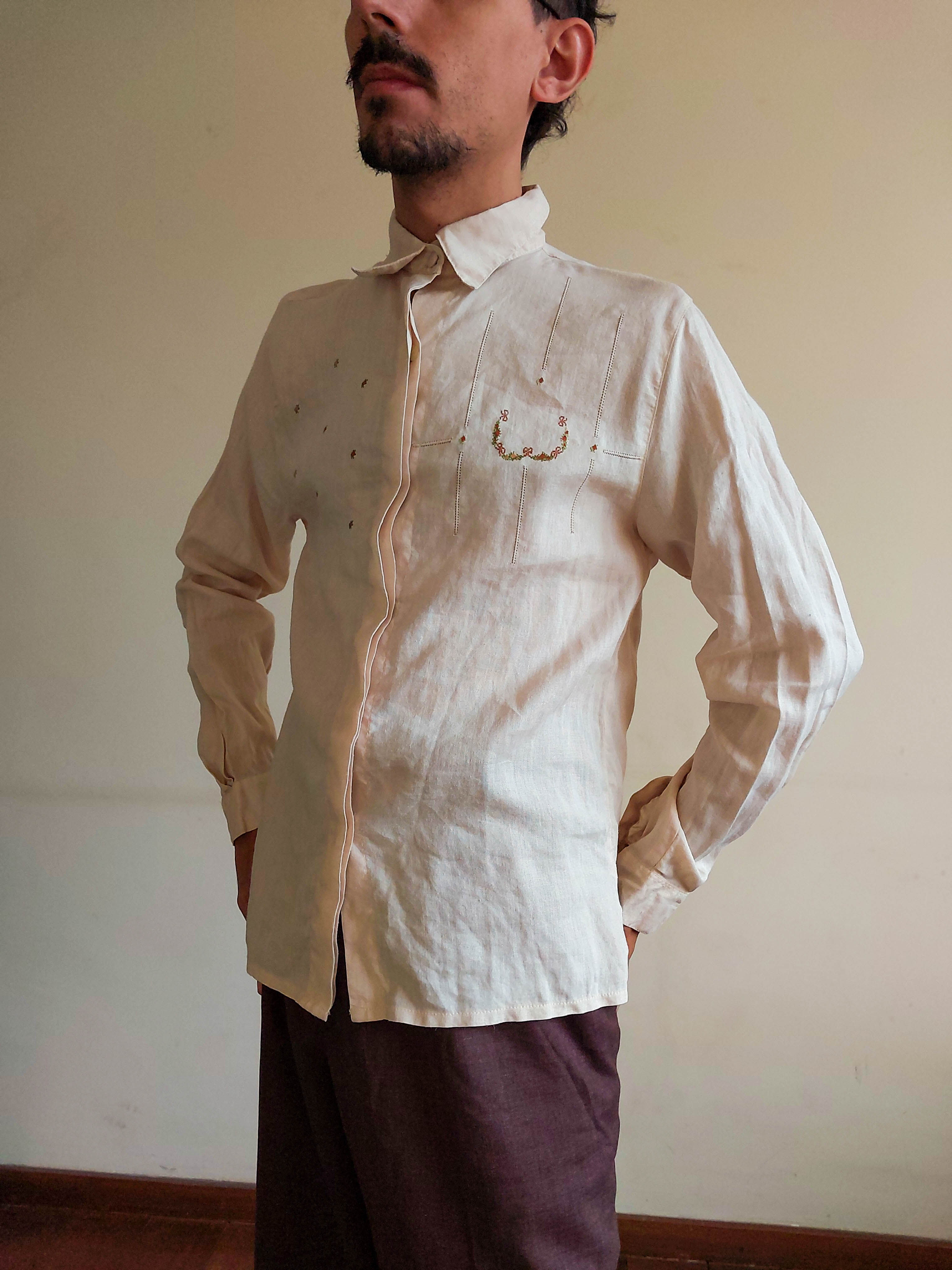 Camisa Fátima Gonçalves Linho Bordado à mão (tam M)