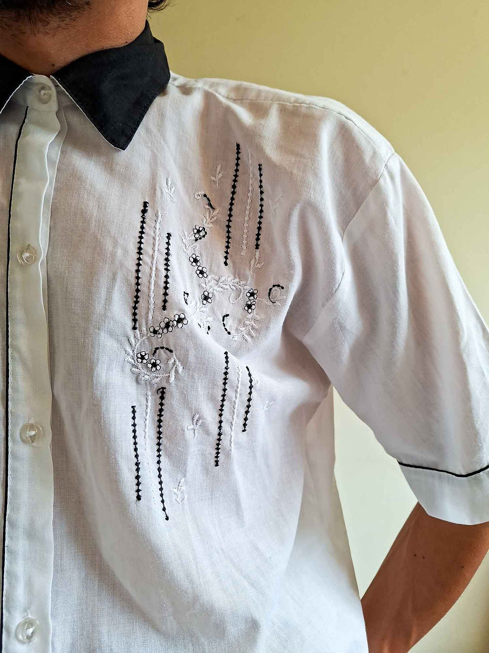 Miniatura: Camisa Vintage Bordado Contraste (tam M)