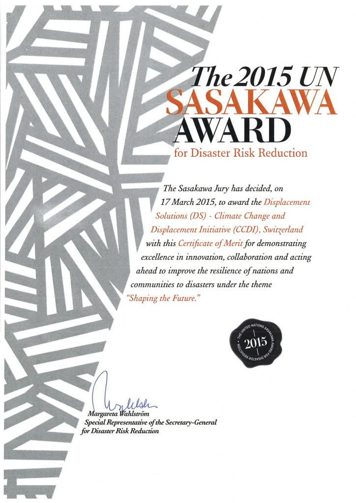 Sasakawa Certificate of Merit to DS