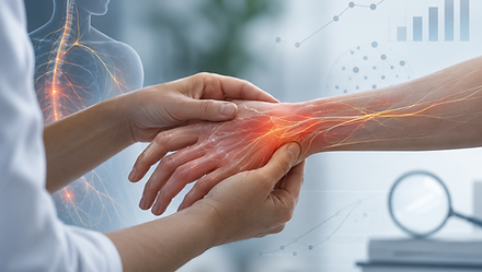Rappresentazione del dolore alla mano e al polso con sistema nervoso e trattamento manuale, in riferimento alla ricerca sulla CRPS e sull’OMT.