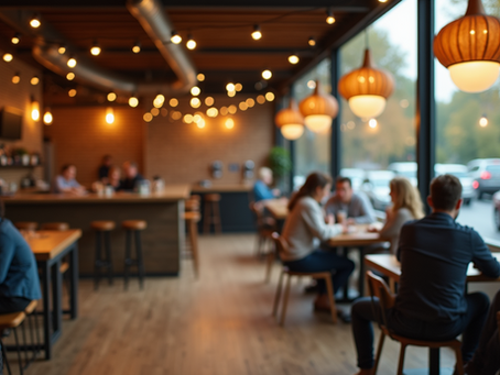 Close-up view of a cozy community gathering space at a restaurant where people are talking and enjoying their time together. Showing the importance of community.