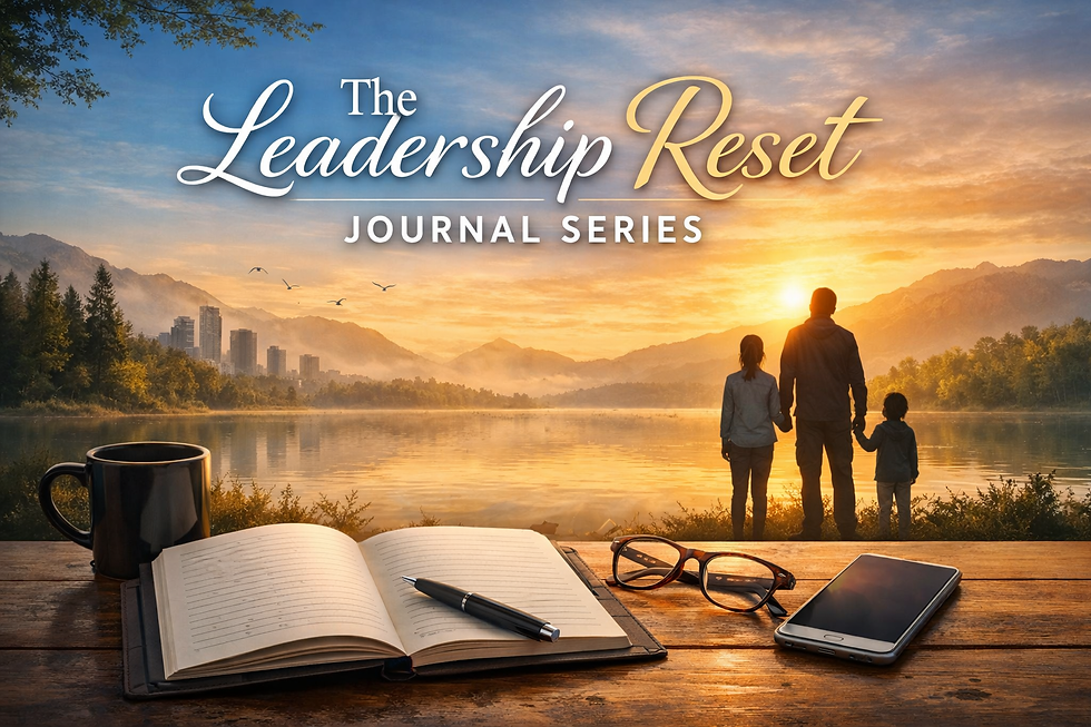 Open journal by a lake at sunrise, symbolizing reflection and growth