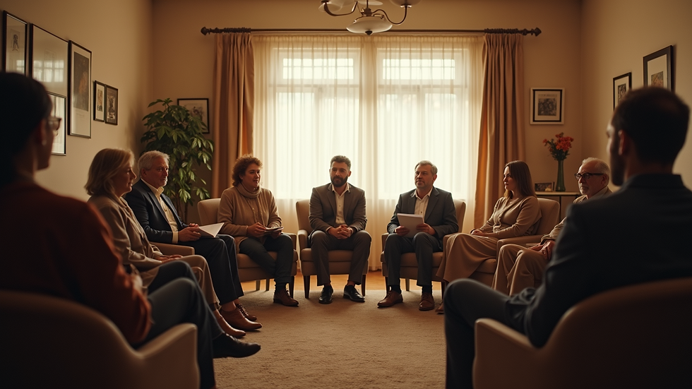Eye-level view of a cozy group circle in a community room