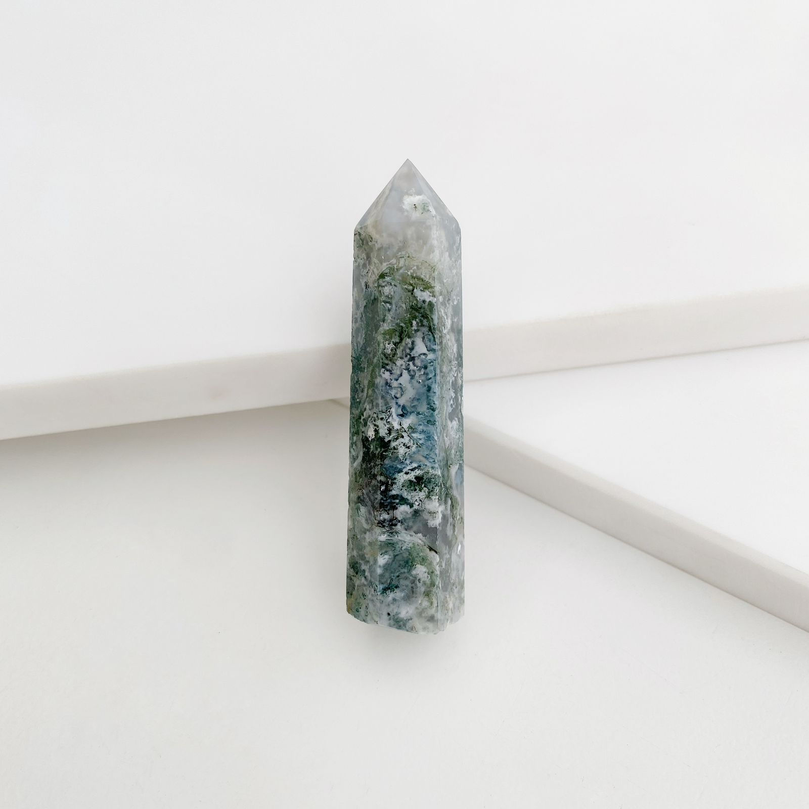 Moss Agate Crystal Tower