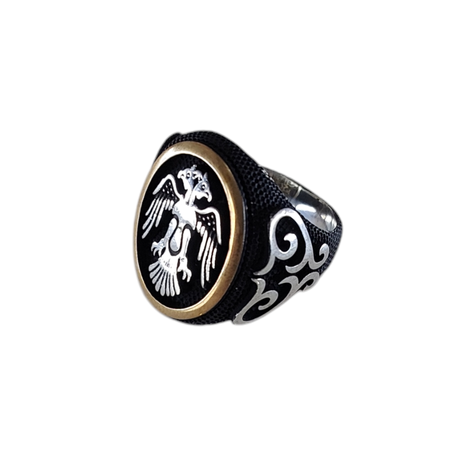 Silver mens double face eagle ring