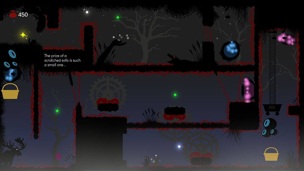 "O preço de um sofá arranhado é tão pequeno..." Eu entendi, jogo, eu amo meus gatos. E, no canto superior esquerdo, já tinha 450 mortes | Imagem: Tom's Last Adventure