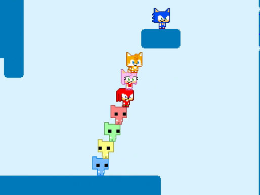 8 jogadores de Sonic Pico Park juntos em uma escadinha