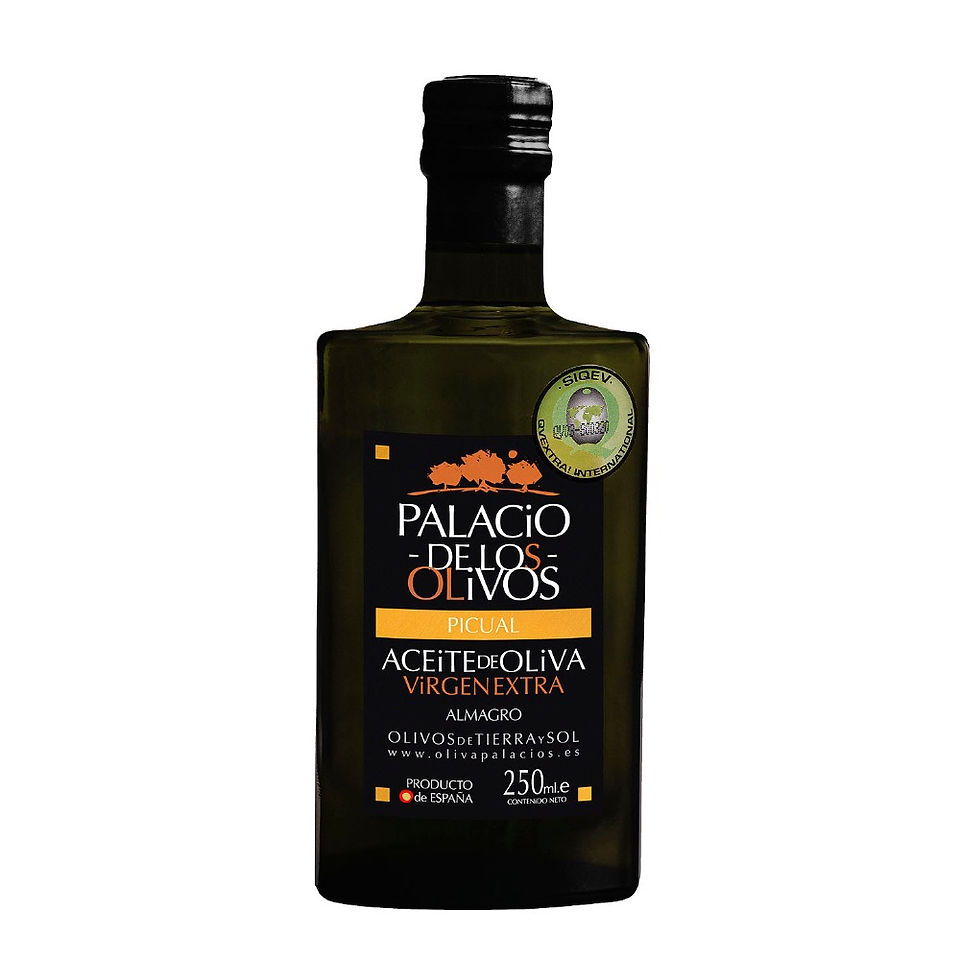 Palacio de Los Olivos, de variedad picual, presenta un alto contenido en polifenoles (antioxidantes), que ayuda a prevenir la expansión de los radicales libres provocada por factores externos, y en ácido oleico, que ayuda a reducir las enfermedades cardiovasculares. Con un alto contenido de ácido oleico, ácido graso monoinsaturado y tocoferoles (vitamina E) (P.V.P 9€/500ml)