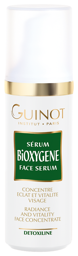 Sérum para pieles apagadas por la polución, tabaco, estrés. Aporta un impulso de oxígeno que llega al corazón de las células. La piel está radiante, descansada y saludable. Con pro- oxígeno: (Extracto del maíz que aumenta la respiración celular) la tez se vea más saludable y radiante. Con Detoxiline: (moringa + té verde. La tez se elimina de las toxinas y aparece descansada, brillante y fresca. (95,80€ 30ml)