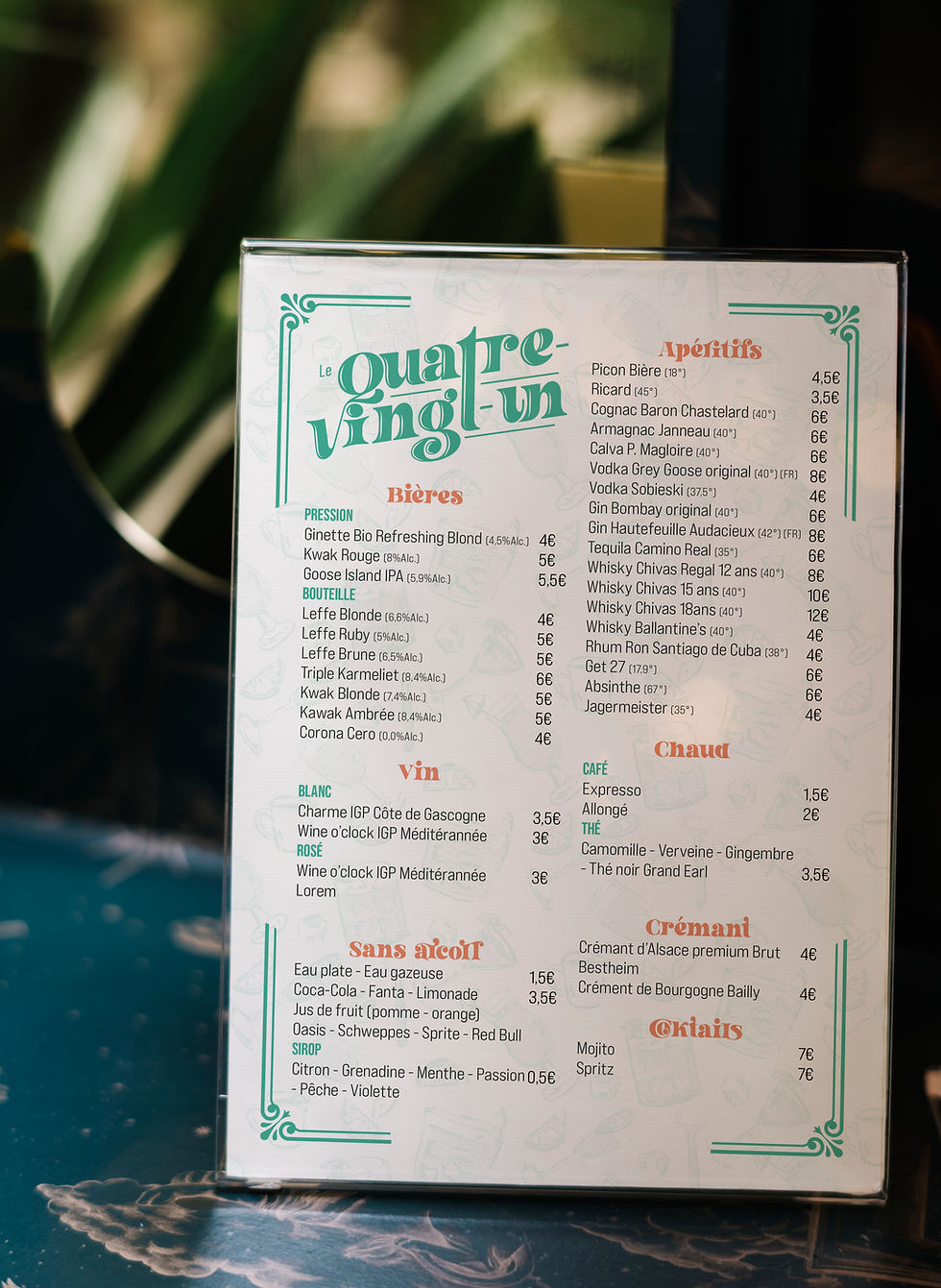 Menu Le Quatre-ving-un