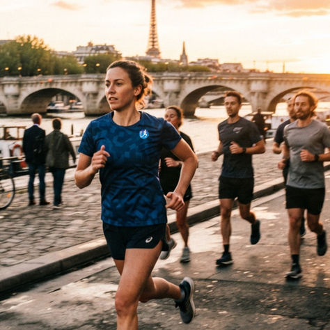 Athlète du World Runner Club portant son t-shirt floqué avec le logo de son club sportif