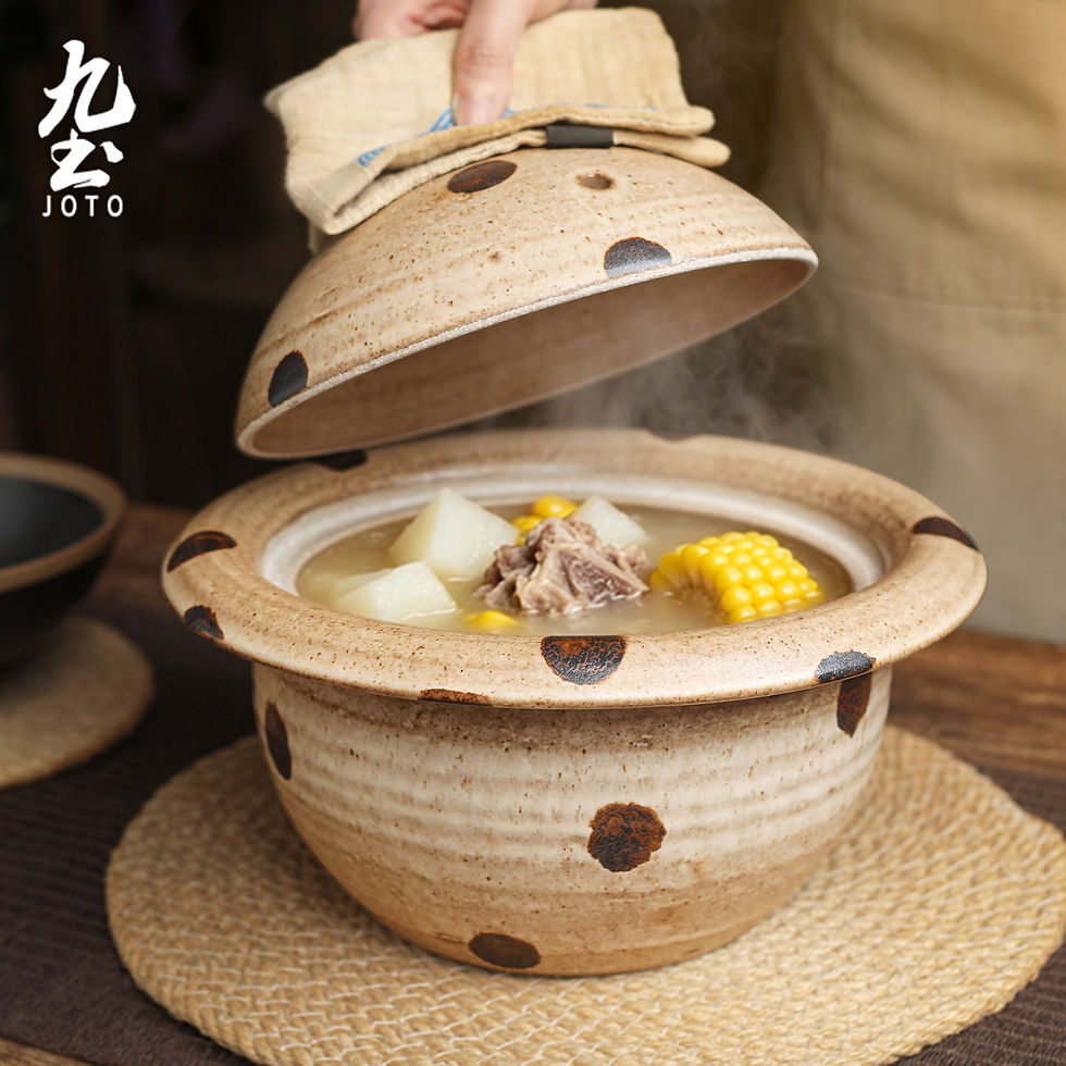 Thumbnail: JOTO Retro Polka Dot Ceramic Pot - Cozy Dining Donabe for 1-2 People CJR0664