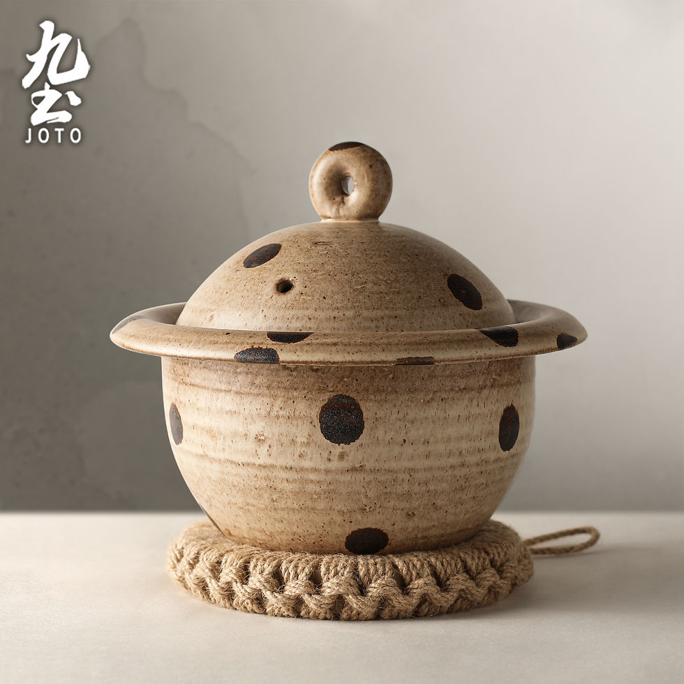 サムネイル： JOTO Retro Polka Dot Ceramic Pot - Cozy Dining Donabe for 1-2 People CJR0664
