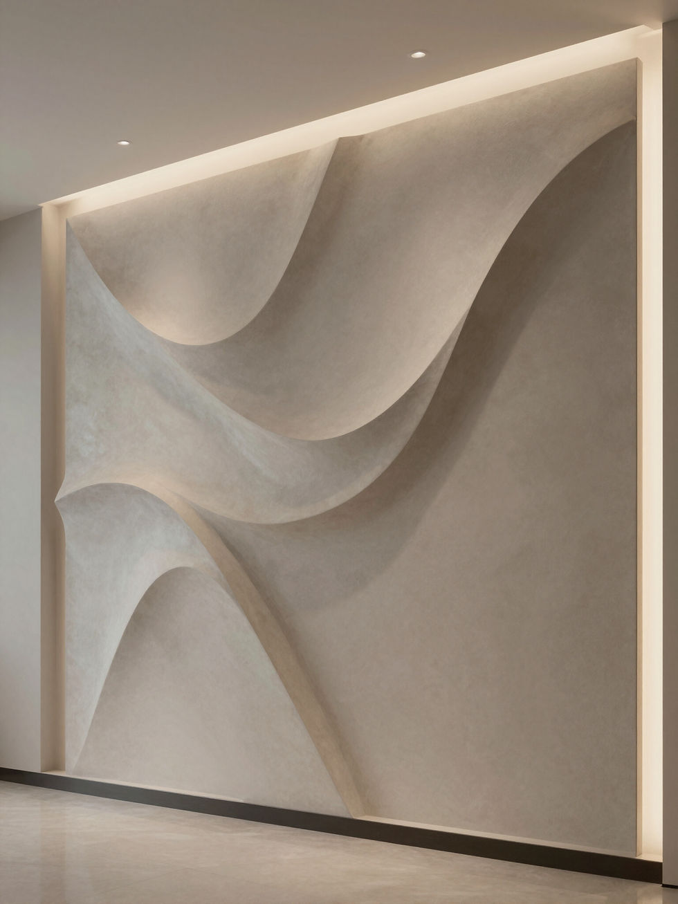 Sculptural 3D feature wall with handcrafted mineral finish on the Costa del Sol