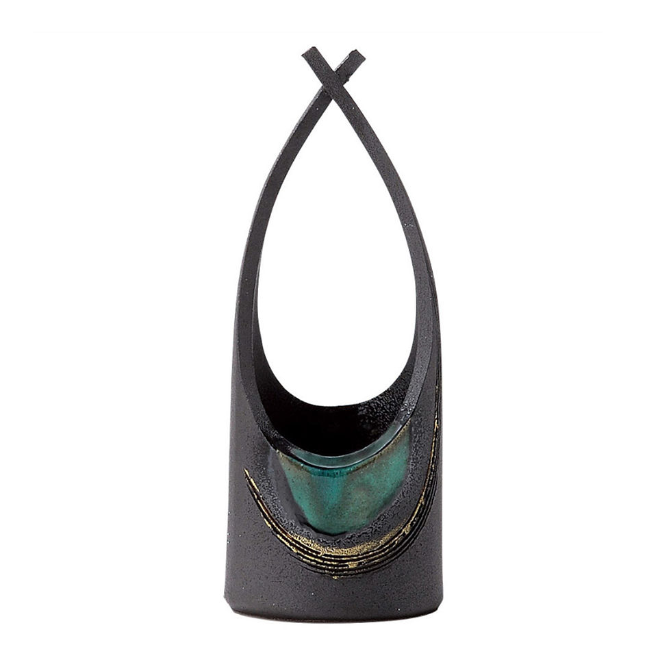 信樂燒 碧草綠釉金彩