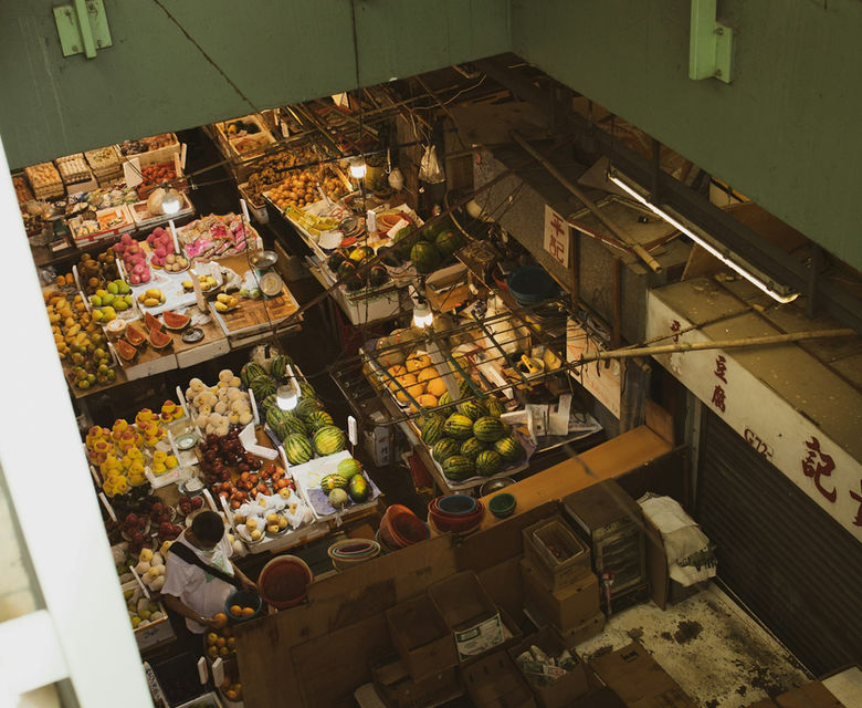 brown wooden table with assorted food display