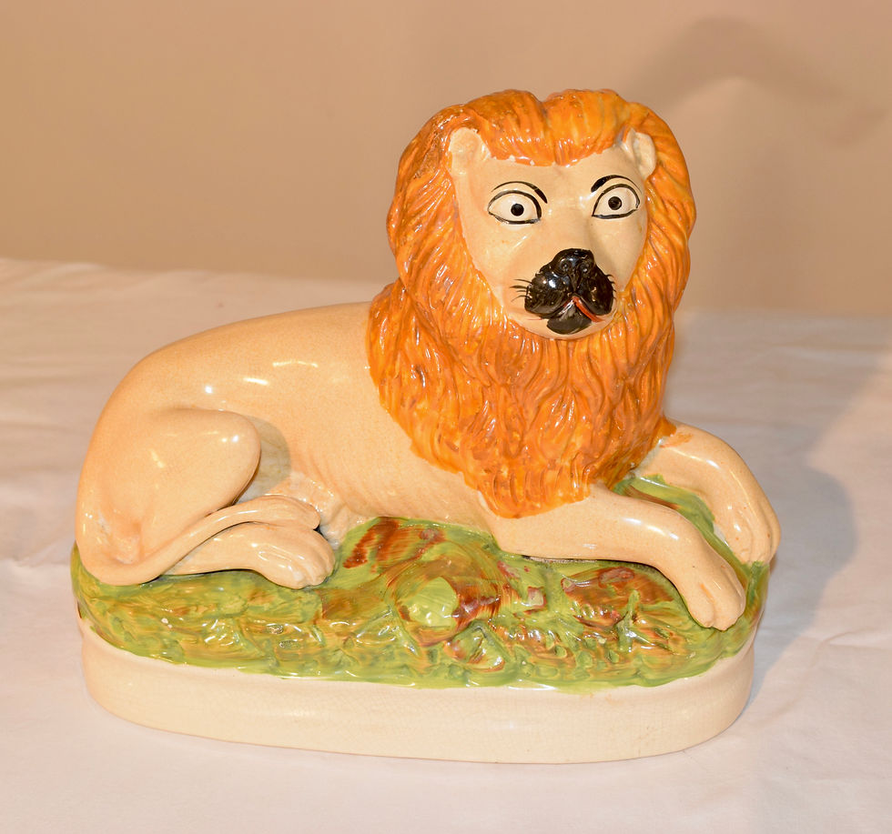 Thumbnail: Pair of Rare 19th C. Staffordshire Lions