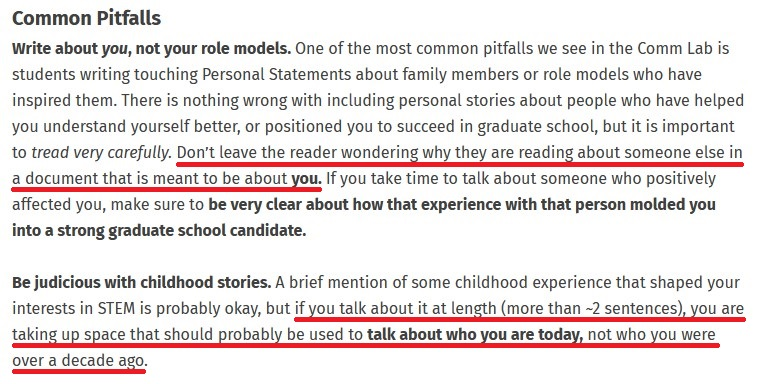 Statement of Purpose (SOP) is not supposed to be written as a Story. Do not talk about your childhood or your role models - Guidance from Stanford University.