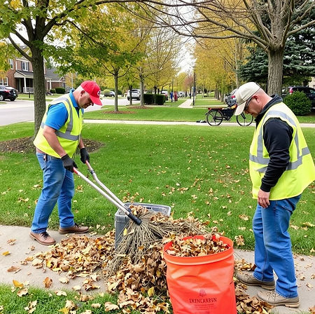 lawn care crew working on fall cleanups in city of Bramalea.jpg