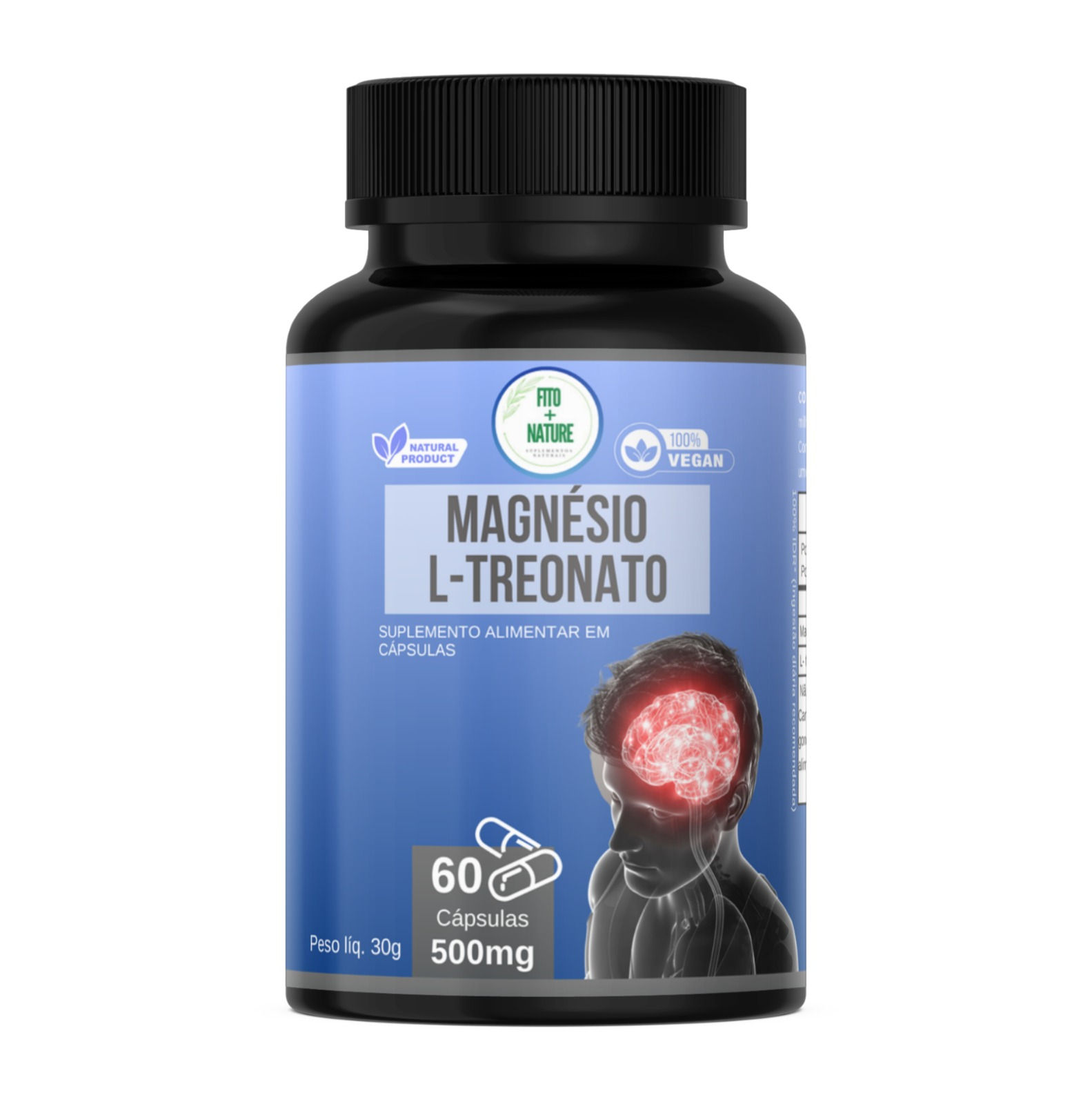 Magnésio L‑Treonato 500mg – 60 cápsulas | NATURALIZE SUPLEMENTOS (B2B)