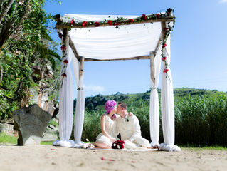 Tropical beach wedding with a Marie Antoinette bride and horses