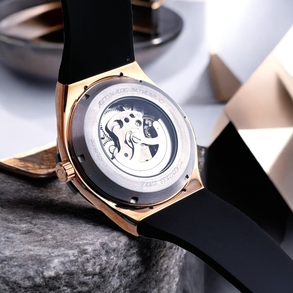 Caliber Watches Beretta Eclipse – Rear view featuring an exhibition caseback that reveals its automatic movement.