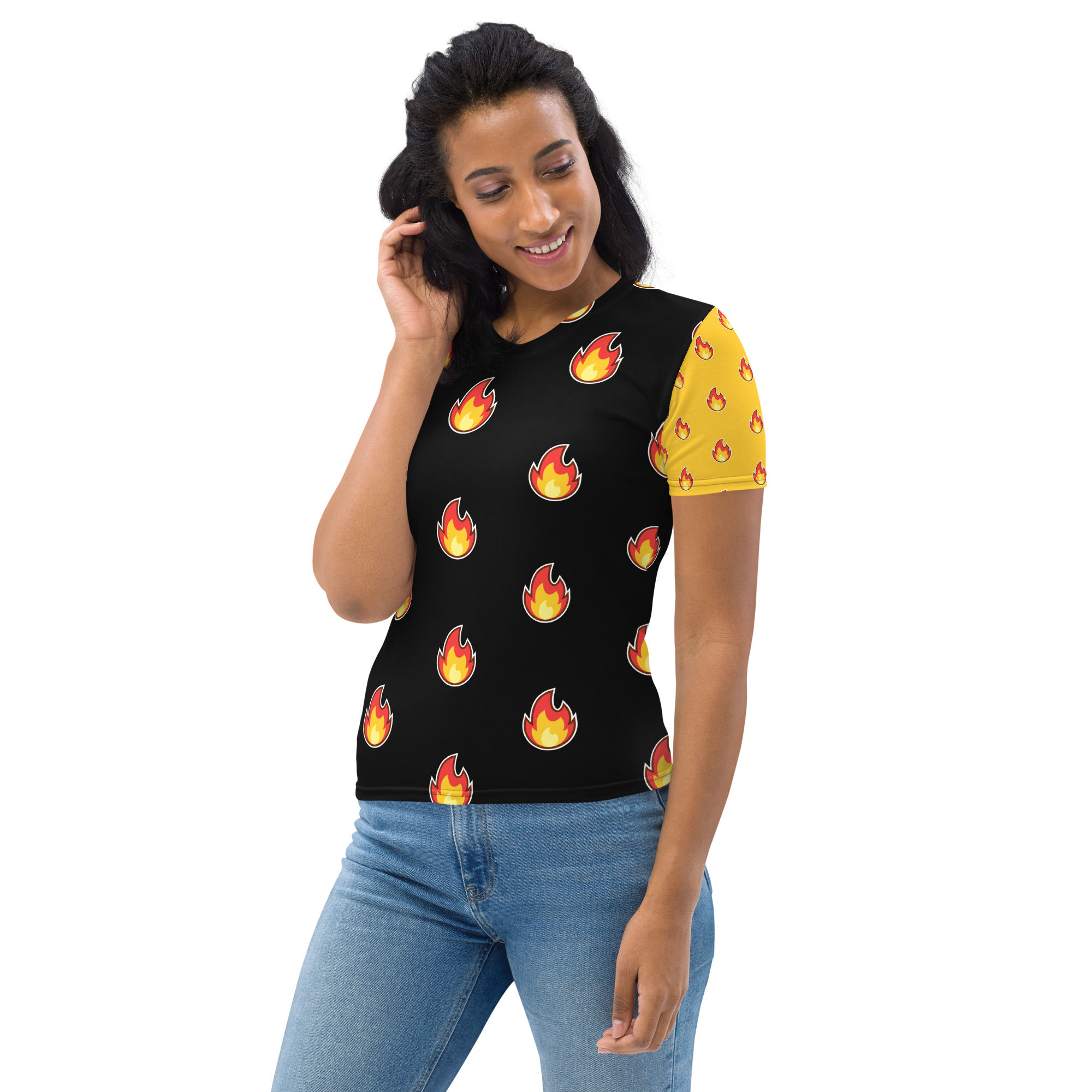 Black Flames with Yellow Sleeves Women's T-shirt